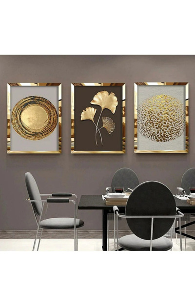 KOLAJTASARIM Αφηρημένος μοντέρνος πίνακας με χρυσά φύλλα με χρυσό πλαίσιο από πλεξιγκλάς