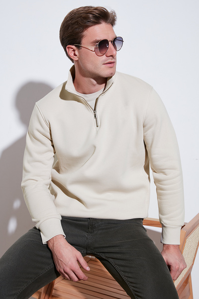 Buratti Ανδρικό φούτερ από βαμβακερό ύφασμα Regular Fit με μισό φερμουάρ και όρθιο γιακά SWEAT 59052592