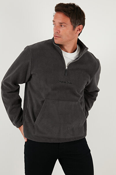Buratti Regular Fit Half Zippered Mock Neck Soft Textured Sweat Men's Sweat 59060661