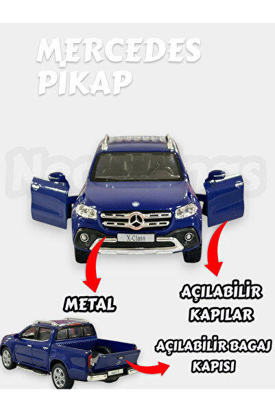 YILDIRIM OYUNCAK Mecedes Benz Pikap Mavi 12 cm Metal Açılabilir Kapılar Gerçekçi Görünümlü Oyuncak Araba