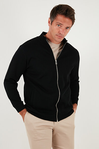 Buratti Cotton Relaxed Fit Stand Collar Zippered Cardigan Men's Cardigan 5901075