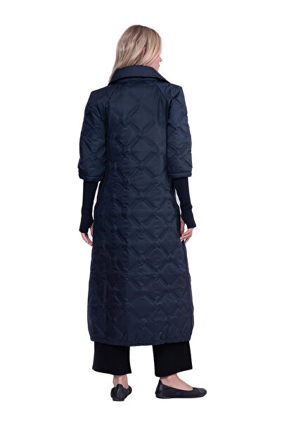 Invee Tricot Sleeves Puffy Coat Dark Blue 6378