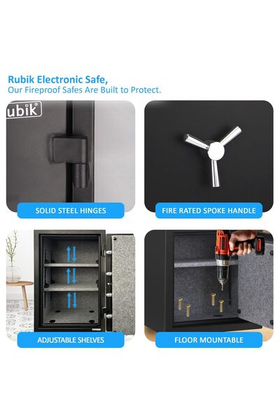 RUBIK 30-Minutes Fireproof Key Safe Box, Manual Safety Locker (66x43x35cm) RBFP66K Black