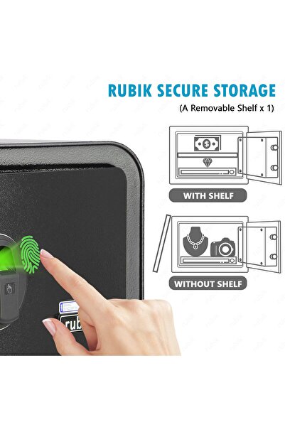 RUBIK Small Fingerprint Safe Box, Premium Biometric Safety Locker 9kg (25x35x28cm) RB25QC9 Black