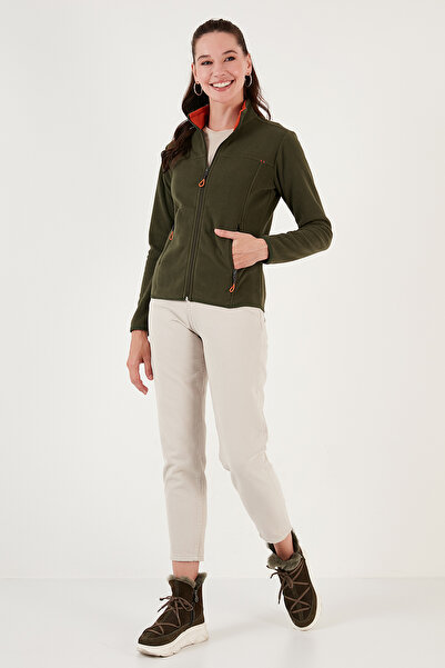 Lela Stand Collar Zippered Pocket Fleece Cardigan Women5907002