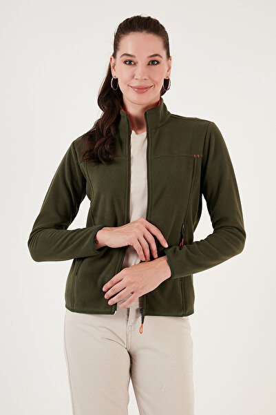 Lela Stand Collar Zippered Pocket Fleece Cardigan Women5907002