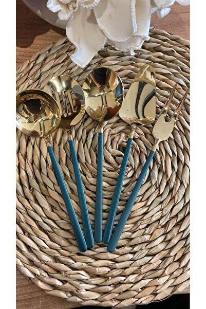 ROSSEV Allegra Green Gold 5 Piece Serving Spoon Set