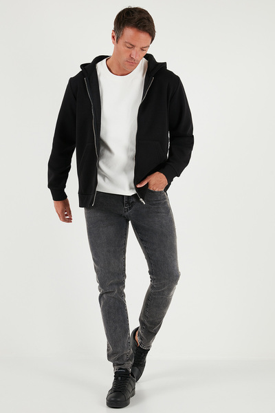 Buratti Pánská mikina Regular Fit s kapucí, zapínáním na zip, vnitřním chlupem a měkkým žebrováním, zimní mikina SWEAT 5905340