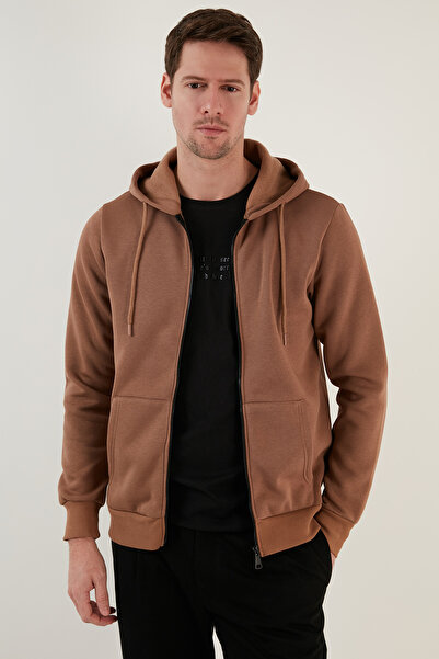 Buratti Ανδρικό φούτερ Regular Fit με κουκούλα με φερμουάρ, μαλακό εσωτερικό με χνούδι, χειμερινό φούτερ S επένδυση fleece SWEAT 5905340