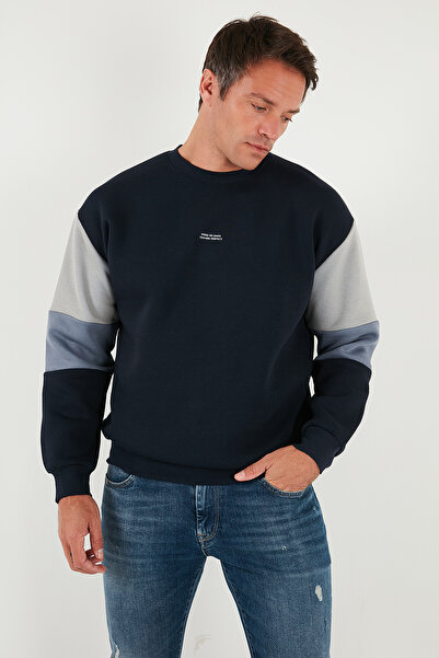 Buratti Ανδρικό φούτερ από βαμβακερό χαλαρό κορδόνι με λαιμόκοψη με χρωματιστό μπλοκ SWEAT 5905298T