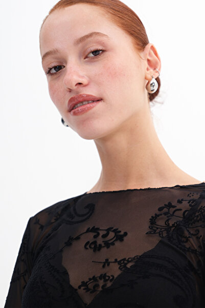 Addax Patterned Tulle Blouse B18507