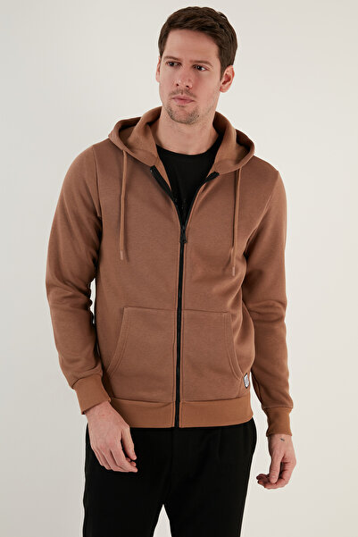 Buratti Ανδρικό φούτερ Regular Fit με κουκούλα με φερμουάρ, μαλακό εσωτερικό με χνούδι, χειμερινό φούτερ S επένδυση fleece SWEAT 5905340