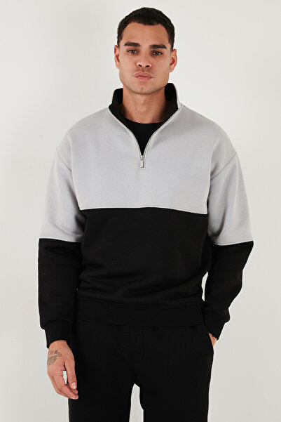 Buratti Ανδρικό φούτερ με χρωματιστό μπλοκ, κανονική εφαρμογή, μισό φερμουάρ και όρθιο γιακά 5905719