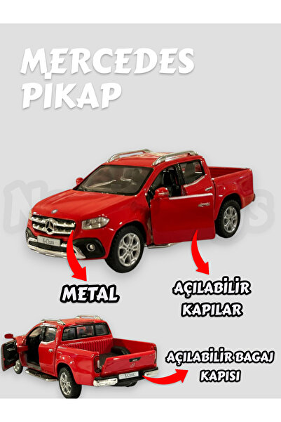 YILDIRIM OYUNCAK Mecedes Benz Pikap Kırmızı 12 cm Metal Açılabilir Kapılar Gerçekçi Görünümlü Oyuncak Araba