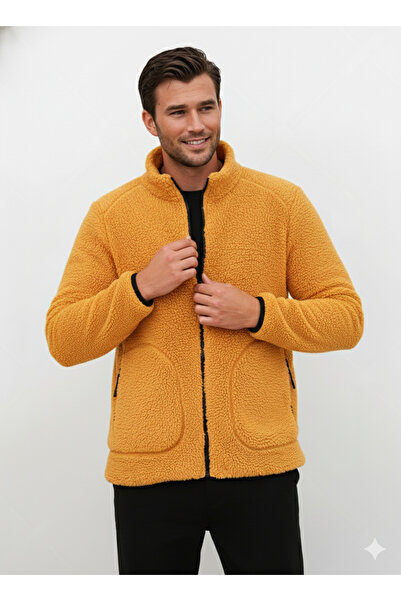 OXVİN Wool Plush Fur Lamb Welsoft Jacket with Bone Zipper and 3 Pockets Detail (Full Size)