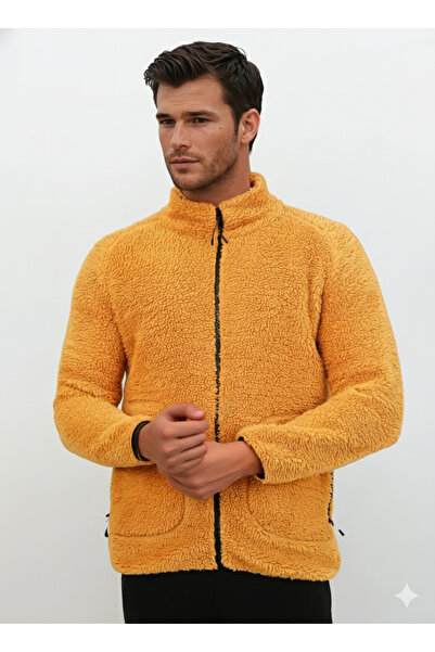 OXVİN Wool Plush Fur Lamb Welsoft Jacket with Bone Zipper and 3 Pockets Detail (Full Size)