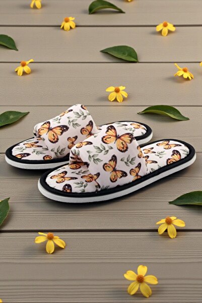 Chochili Γυναικείες παντόφλες σπιτιού με μαλακή σόλα με ανοιχτό μπροστινό μέρος και σχέδιο λευκής πεταλούδας