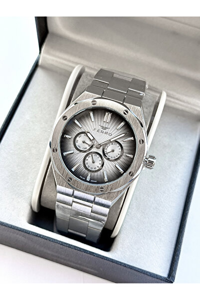 FERRO Silver Steel Cord Men's Wristwatch Fm11537Awt-A2 Functions Active 3 Atm Water Resistant Gift Package