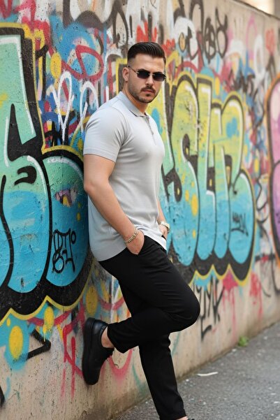 comstar Men's Half Zipper Basic Tight Smoked Polo Neck T-Shirt