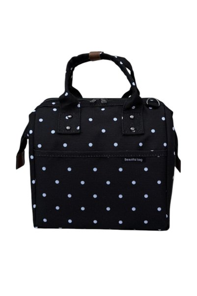 bb beautiful bag Thermal Insulated Waterproof Thermal Bag Meal Carry Lunch Bag Black Polka Dot