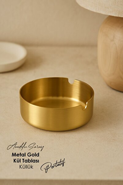 Anadolu Saray منفضة سجائر بغطاء معدني ذهبي - تصميم محمول وعصري، طاولة منفضة سجائر ذهبية أنيقة