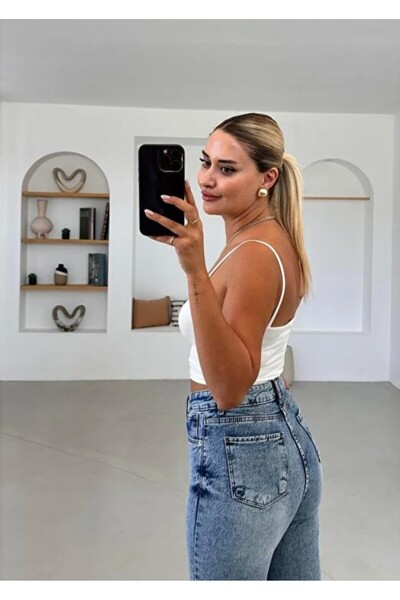 Sezgi Tekin Premium Series Cut Leg Blue Boyfit Jean