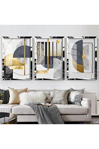 KOLAJTASARIM Set de picturi în trei piese cu cadru geometric abstract din ple...