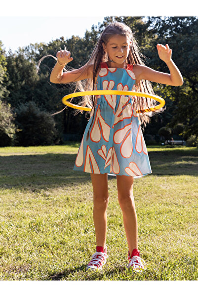 SheShe Rochie albastră pentru fetiță cu bretele cu model de inimă