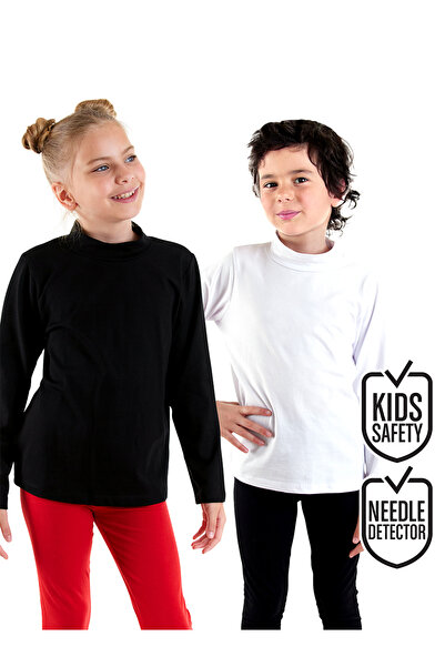 Denokids Black and White Unisex Children's 2 Pack High Neck T-Shirt