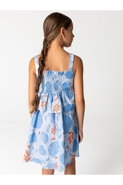 SheShe Rochie pentru fetiță cu bretele din bumbac cu model de frunze