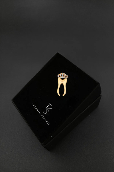 Tasarım Sentezi Rozet Metal Broş Diş Doktoru Dent Klinik Hekim Taşlı Gold Yak...