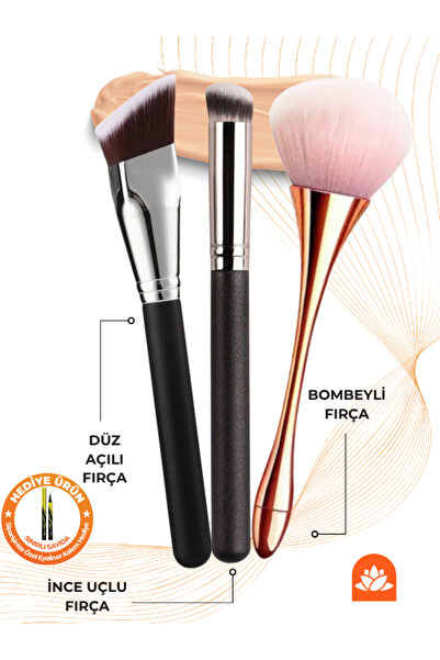 Güzellik Deposu 3'lü Premium Kalite Allık, Fondöten Kabuki ve Kapatıcı Fırça ...