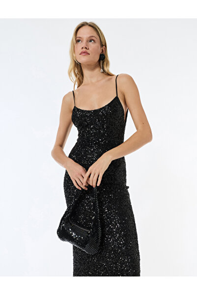 Koton Βραδινό φόρεμα με παγιέτες με λαιμόκοψη σε σχήμα U