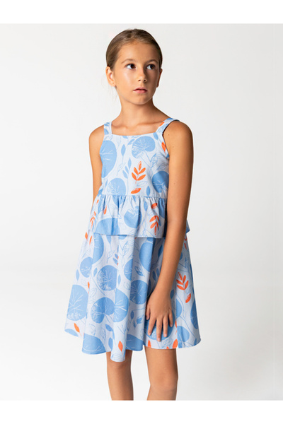 SheShe Rochie pentru fetiță cu bretele din bumbac cu model de frunze