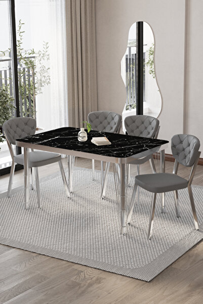 BY ORHAN GÜZEL Mutfak Masa Sandalye Takımı Akuamarin 80-120 Ck 4 Kişilik Mutf...