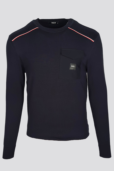 NCS Men's Knitwear Crew Neck Pocket Detailed Navy Blue 3753