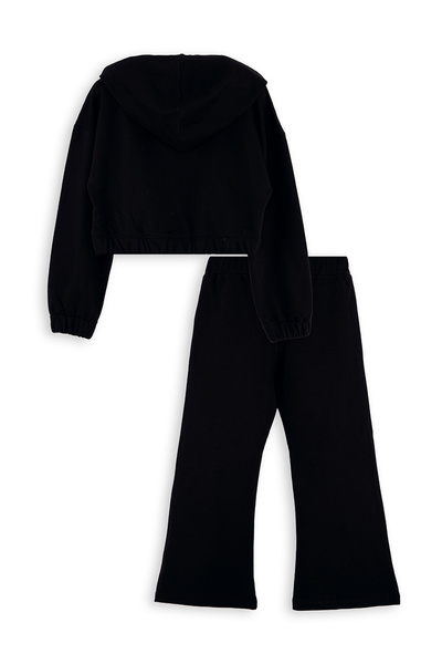Denokids Stars Girl's Crop Black Tracksuit Set
