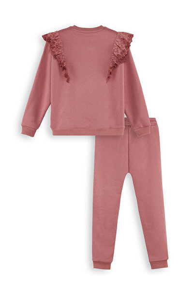Denokids Ruffled Girl's Dusty Rose Tracksuit Set