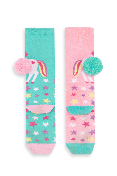 Denokids Unicorn Star Girl's Pink Green Knee Socks