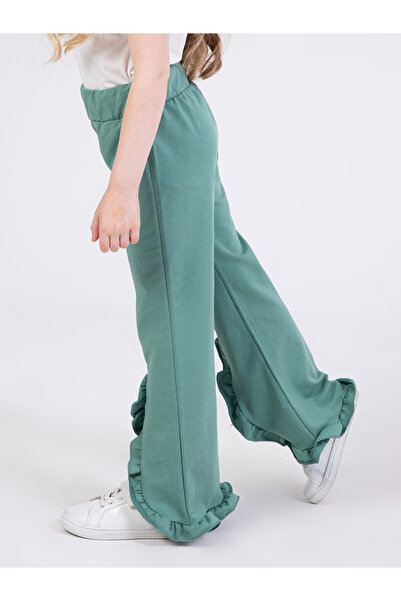 Denokids Girl's Ruffled Green Sweatpants