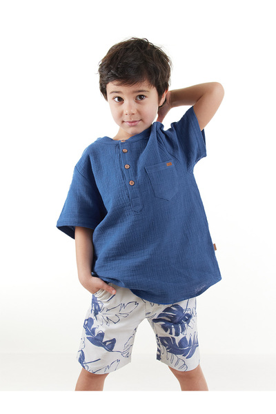 Midimod Boy Muslin Shirt Gabardine Shorts Set