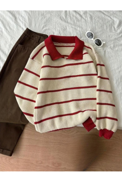 MOONBULL    Women's Polo Neck Striped Knitwear Sweater