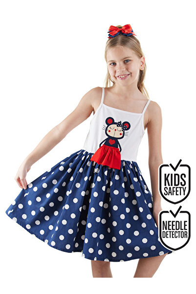 Denokids Lily Girl's Polka Dot Navy Blue Dress