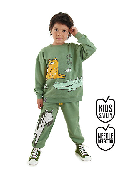 Denokids Animals Boy Khaki Tracksuit Set