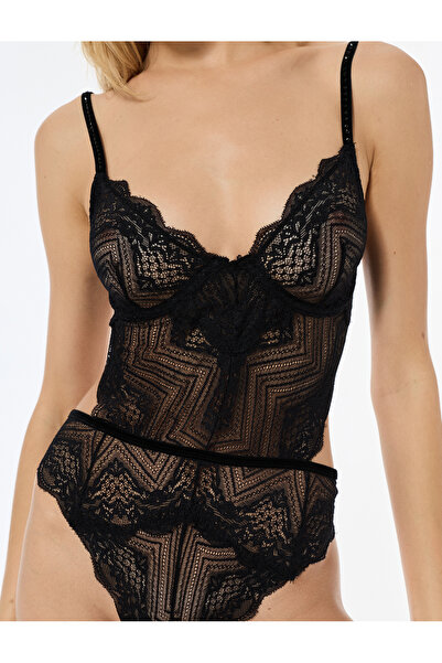 Koton V-Neck Strap Lace Bodysuit