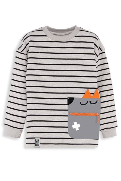 Denokids Cool Oversize Striped Gray Boy's Sweatshirt