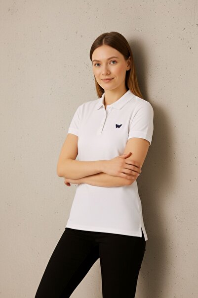 comstar Women's Short Sleeve Summer Basic White Polo Neck T-Shirt