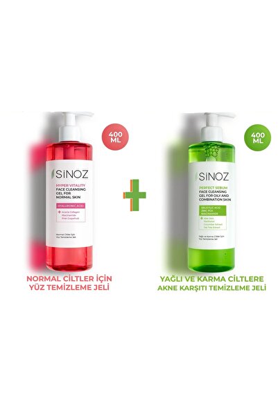SİNOZ Facial cleansing gel for normal skin 400ml + Cleansing and oil-balancing gel for oily and combination skin 400ml