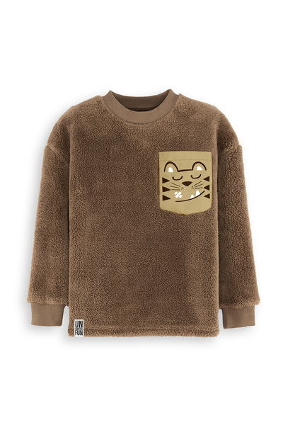 Denokids Kaplan Oversize Boy Brown Plush Sweatshirt