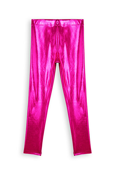 Denokids Girl's Dark Pink Metallic Shiny Leggings